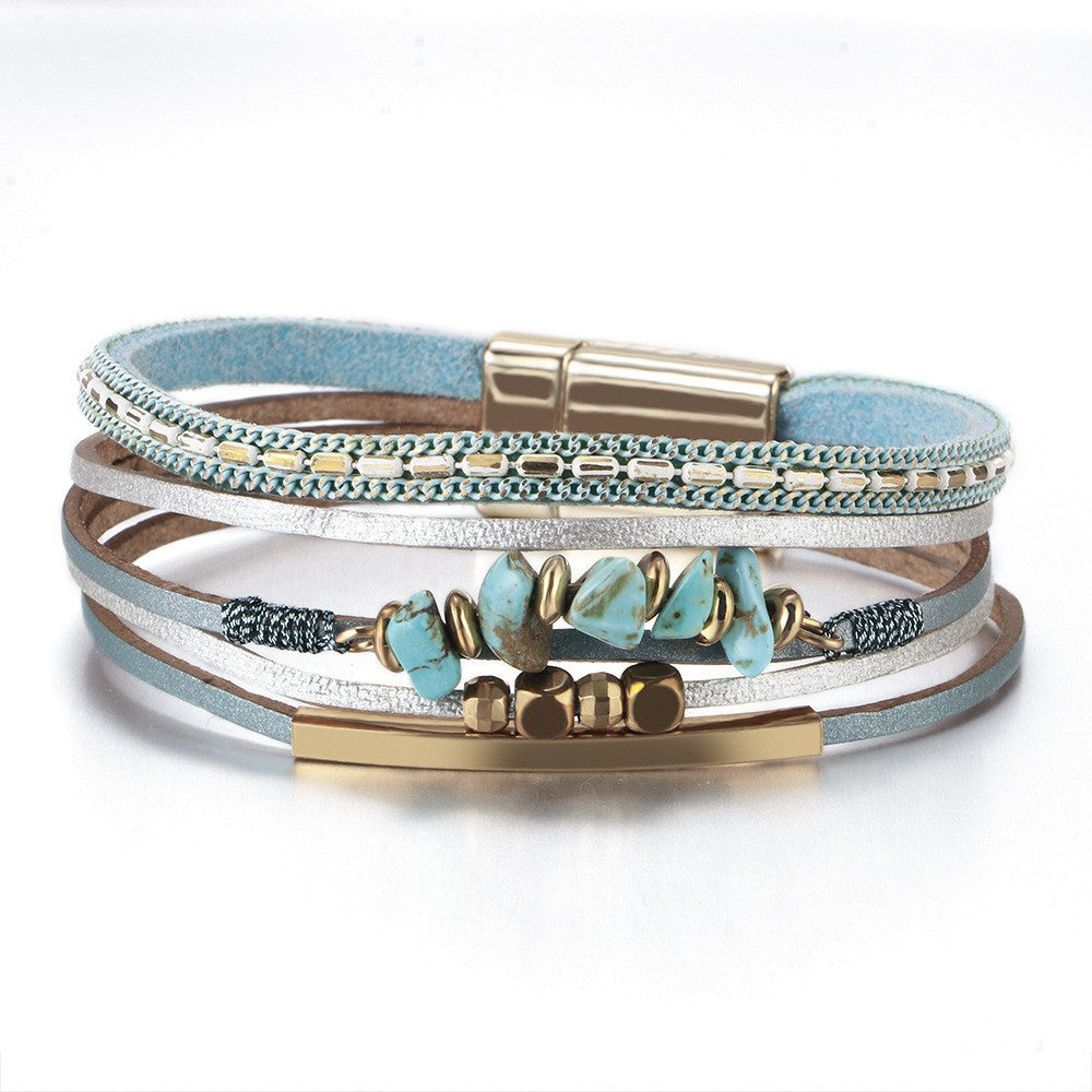 Bohemian hand woven leather bracelet, multi-layer PU bracelet 297