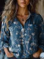 Women's shirt top V-neck printed shirt 082