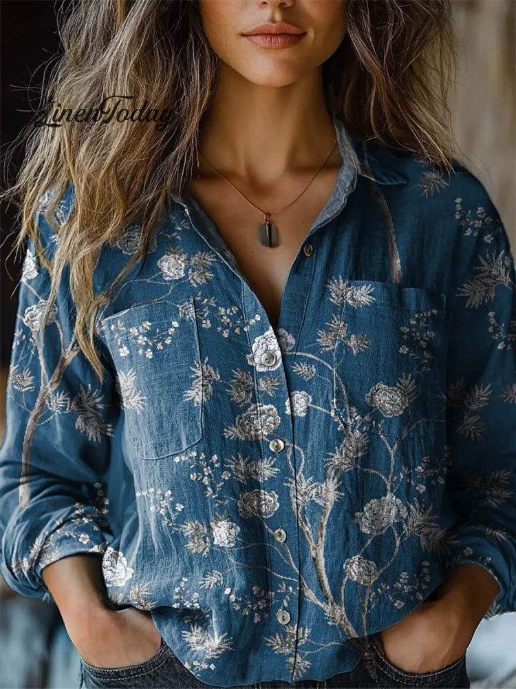 Women's shirt top V-neck printed shirt 082
