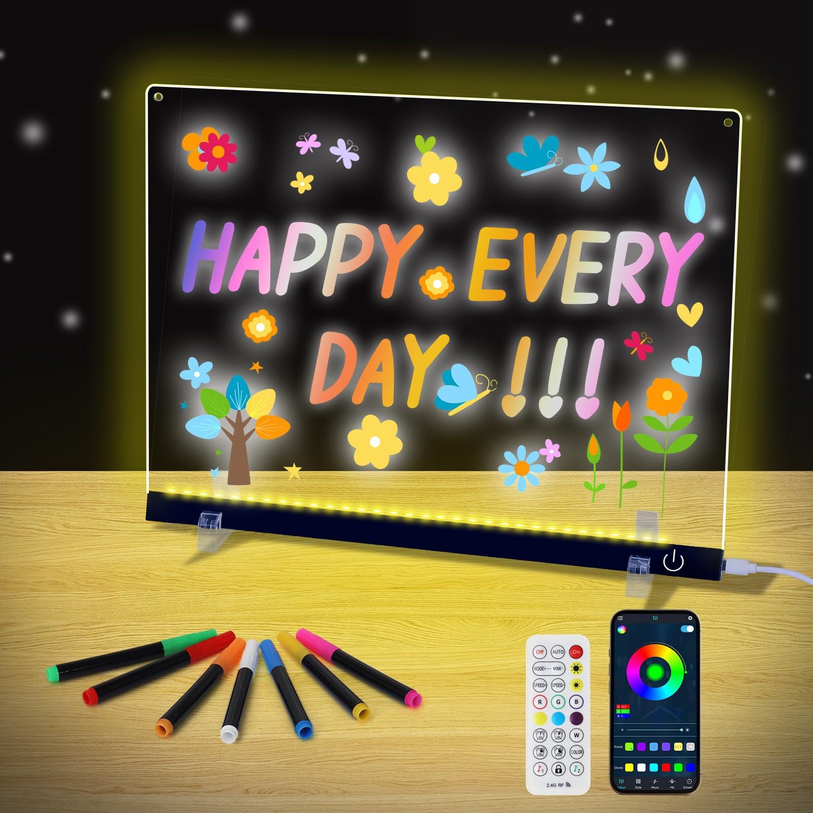 Glowing drawing board, children's toy, luminous fluorescence, magical DIY double-sided acrylic hand drawn board, girl's gift 568