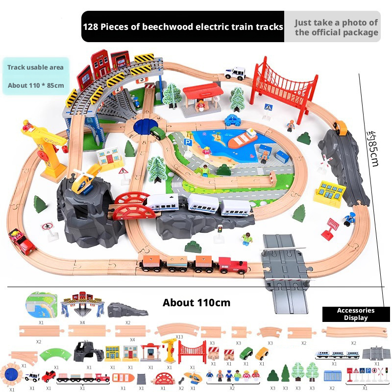 High speed rail wooden track car simulation electric train wooden small train toy package 206