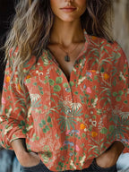 Women's shirt top V-neck printed shirt 082