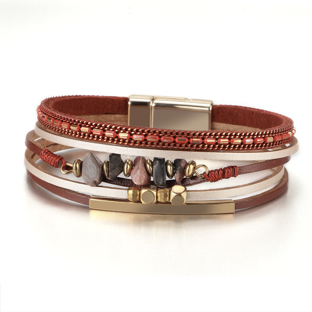 Bohemian hand woven leather bracelet, multi-layer PU bracelet 297