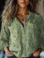 Women's shirt top V-neck printed shirt 082