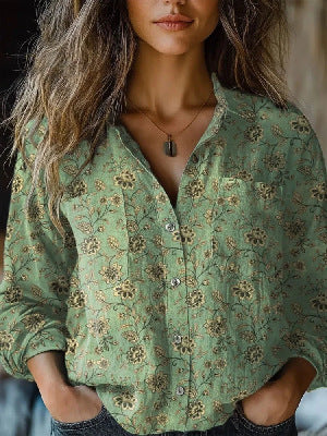 Women's shirt top V-neck printed shirt 082