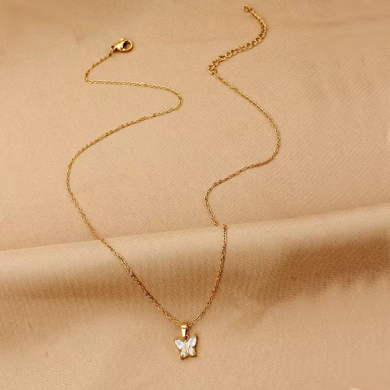 Butterfly shaped 18k gold vacuum electroplated colored zircon women's zircon necklace 262