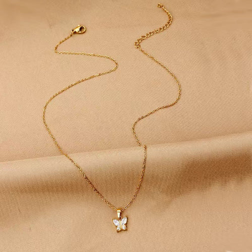 Butterfly shaped 18k gold vacuum electroplated colored zircon women's zircon necklace 262