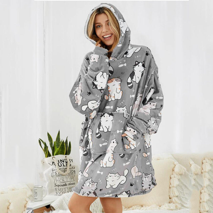 Wind grey cartoon cat digital printed lazy blanket 201