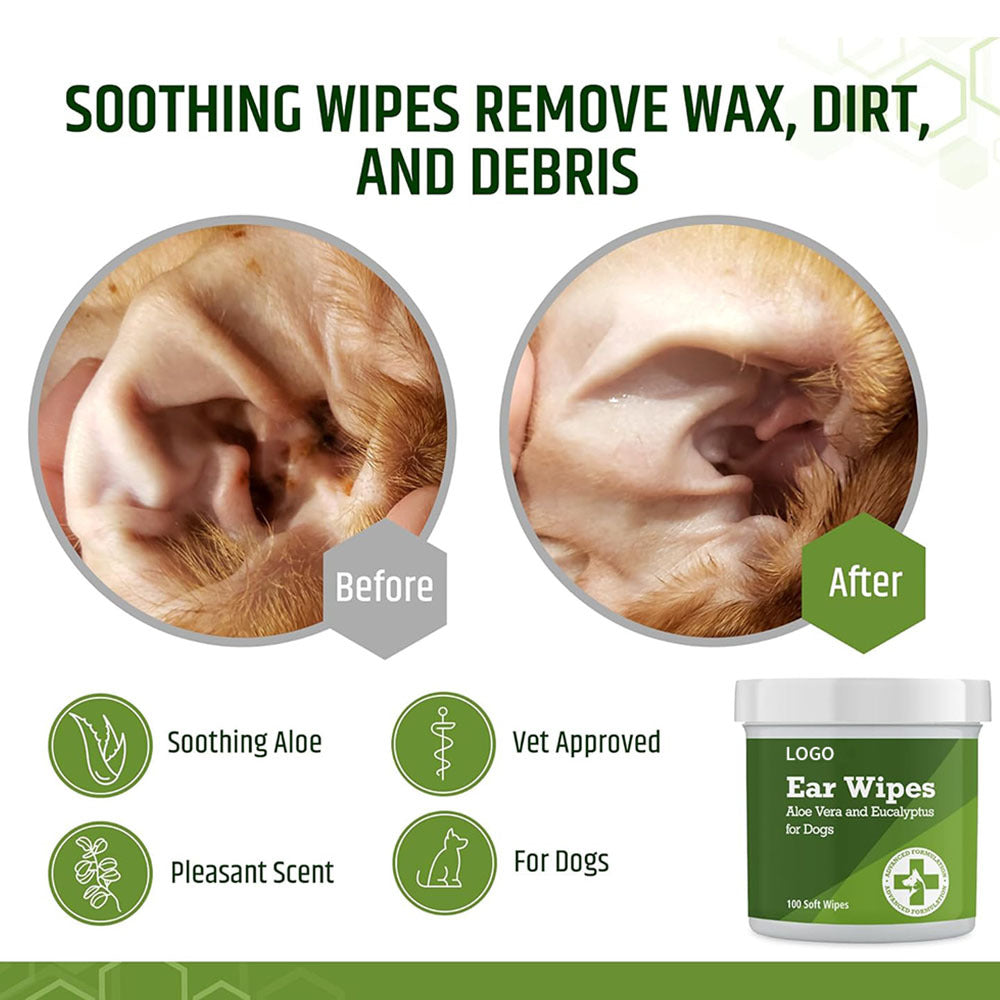 Pet ear cleaning wipes with anti itch and anti infection properties, 100 pack with aloe vera scent 306