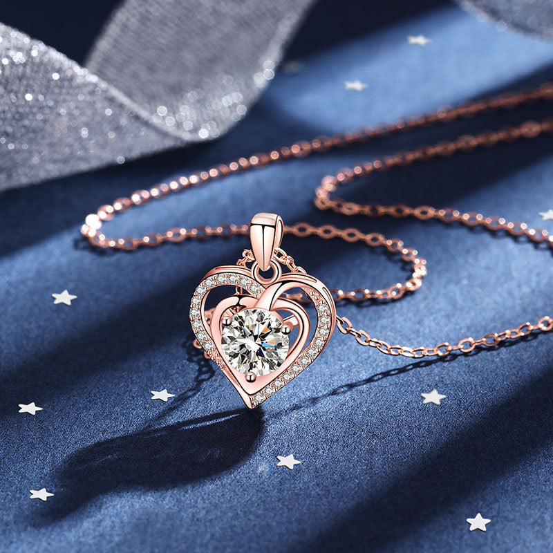 Pure silver moissanite necklace, women's heart-shaped collarbone chain pendant 269