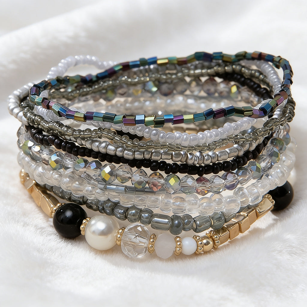 Bohemian Rice Bead Bracelet Ins Design Sense Handmade Contrast Stacked Bracelet Set 278