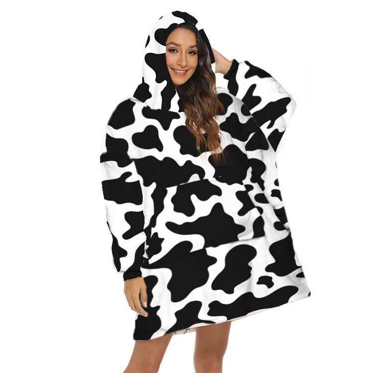 Warm winter TV blanket, lazy blanket, casual black and white cow leopard print hoodie, pajamas 200