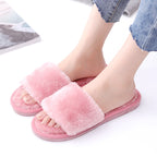Open mouth hairy women's indoor wooden floor warm cotton slippers 050