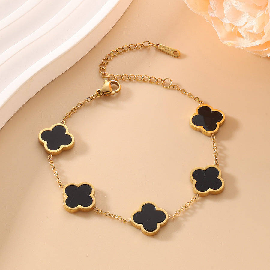 Fashionable new four leaf clover titanium steel plated 18k gold bracelet with mother of pearl that does not fade 266