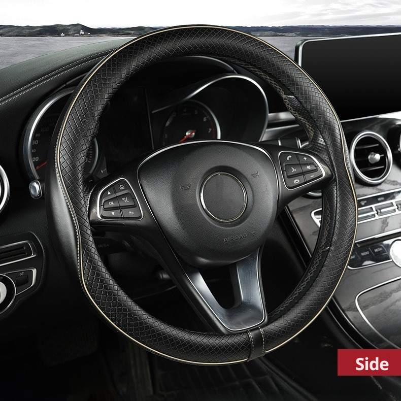 Car steering wheel cover with microfiber leather diamond embossed tape for anti slip 376