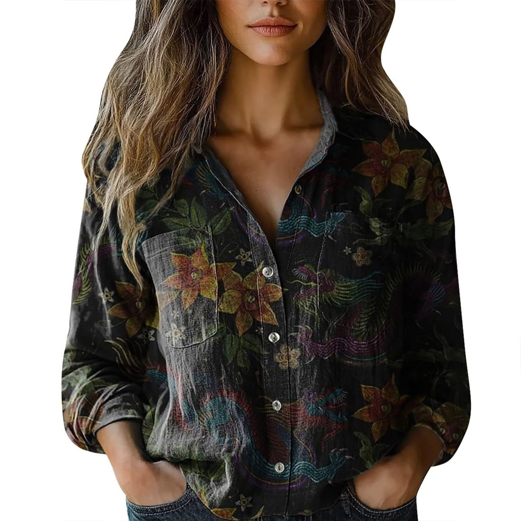 Women's shirt top V-neck printed shirt 082