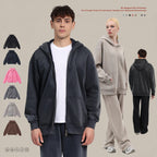 Fleece-lined Washed Vintage Hooded Sweater 053