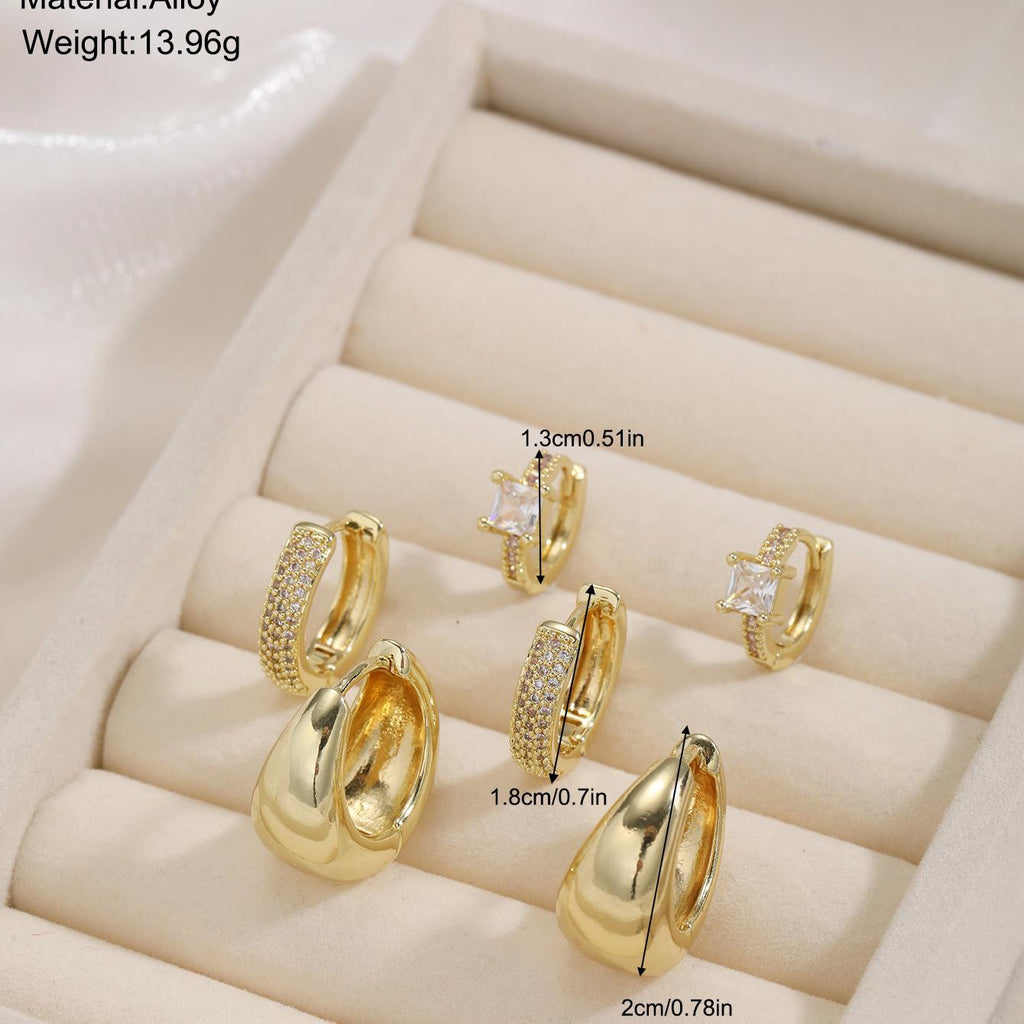 Inlaid zircon copper ear buckle creative temperament zirconia twist buckle earring set 3-piece set 277