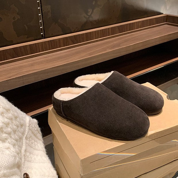 Leather sole thick base lambskin fur 3.5cm height warming fluffy slipper 120