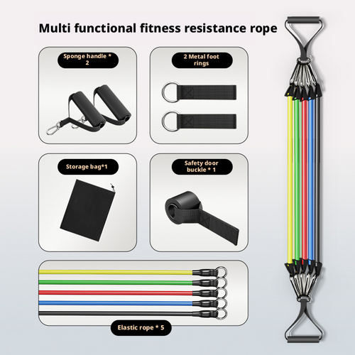 11 piece Multi functional Puller Set TPE Fitness Pulling Rope Full Body Training Elastic Rope 409