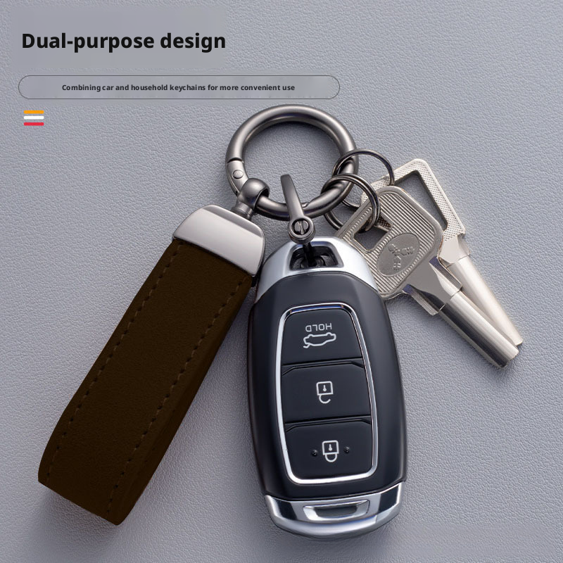 Leather rope keychain ring, suede car keychain, metal keychain, horseshoe buckle 399