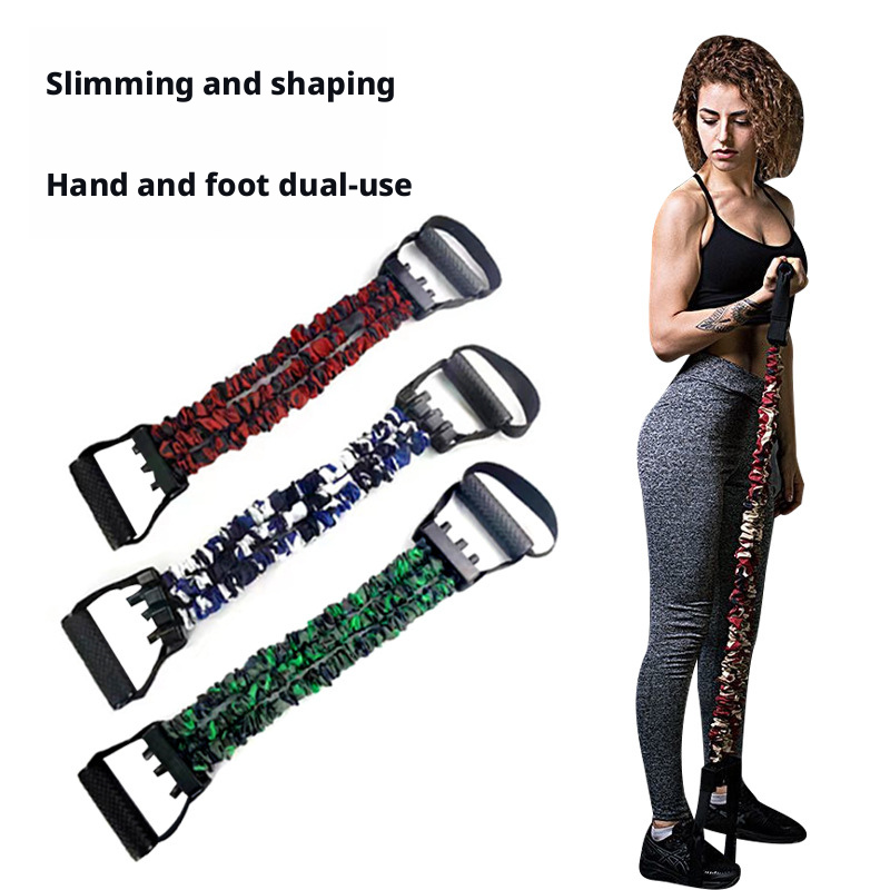 Triple-hole Pull-up Band for Chest Expansion, Arm Strength Training, Latex Fabric Sleeve, Foot Pedal, Resistance Rope 435