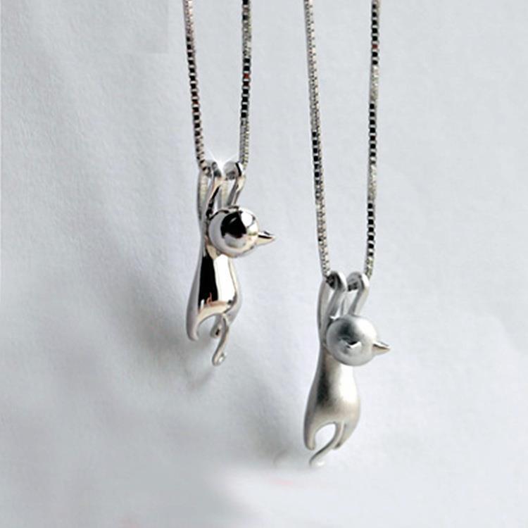 925 silver sandblasted solid three-dimensional cute cat star necklace 274