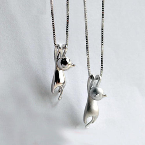 925 silver sandblasted solid three-dimensional cute cat star necklace 274