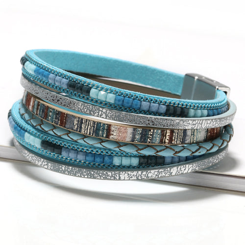 Bohemian hand woven leather bracelet, multi-layer PU bracelet 297