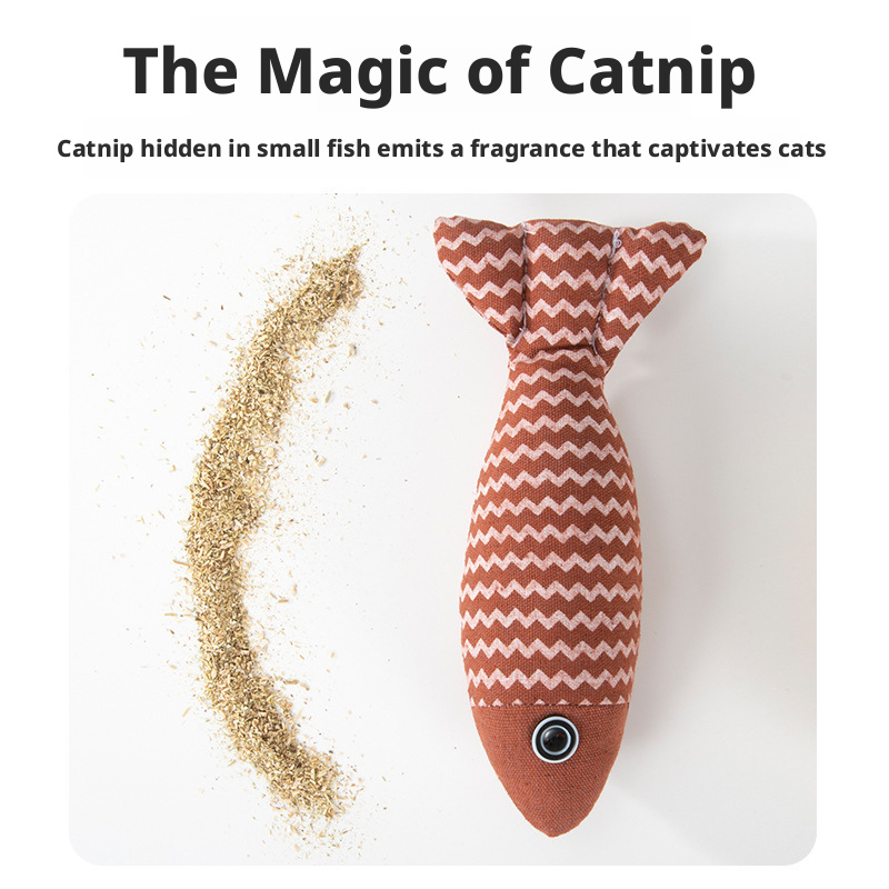 Simulated mint fish cat toy, self fun, scratch resistant, bite resistant, linen fish 334
