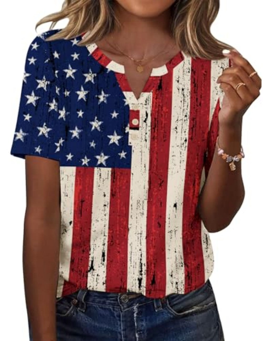 New fashionable, trendy, casual, versatile, high-quality short-sleeved button V-neck T-shirt 481