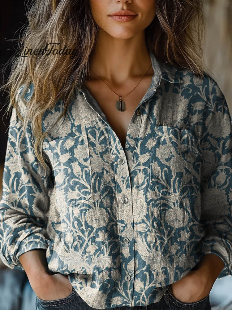 Women's shirt top V-neck printed shirt 082