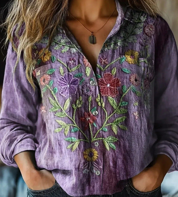 Women's shirt top V-neck printed shirt 082