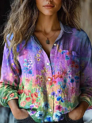 Women's shirt top V-neck printed shirt 082