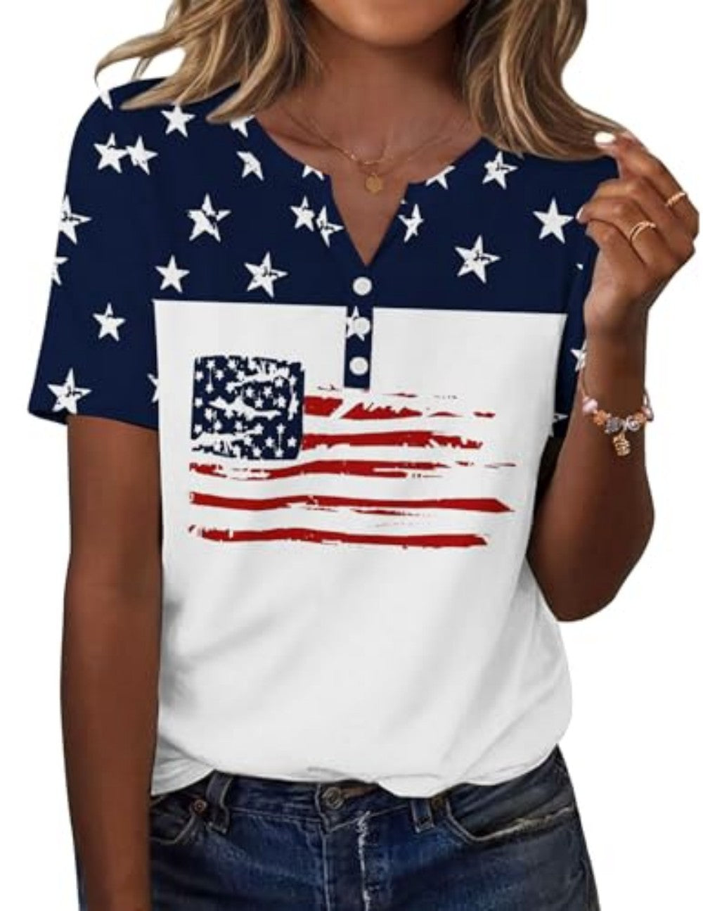 New fashionable, trendy, casual, versatile, high-quality short-sleeved button V-neck T-shirt 481