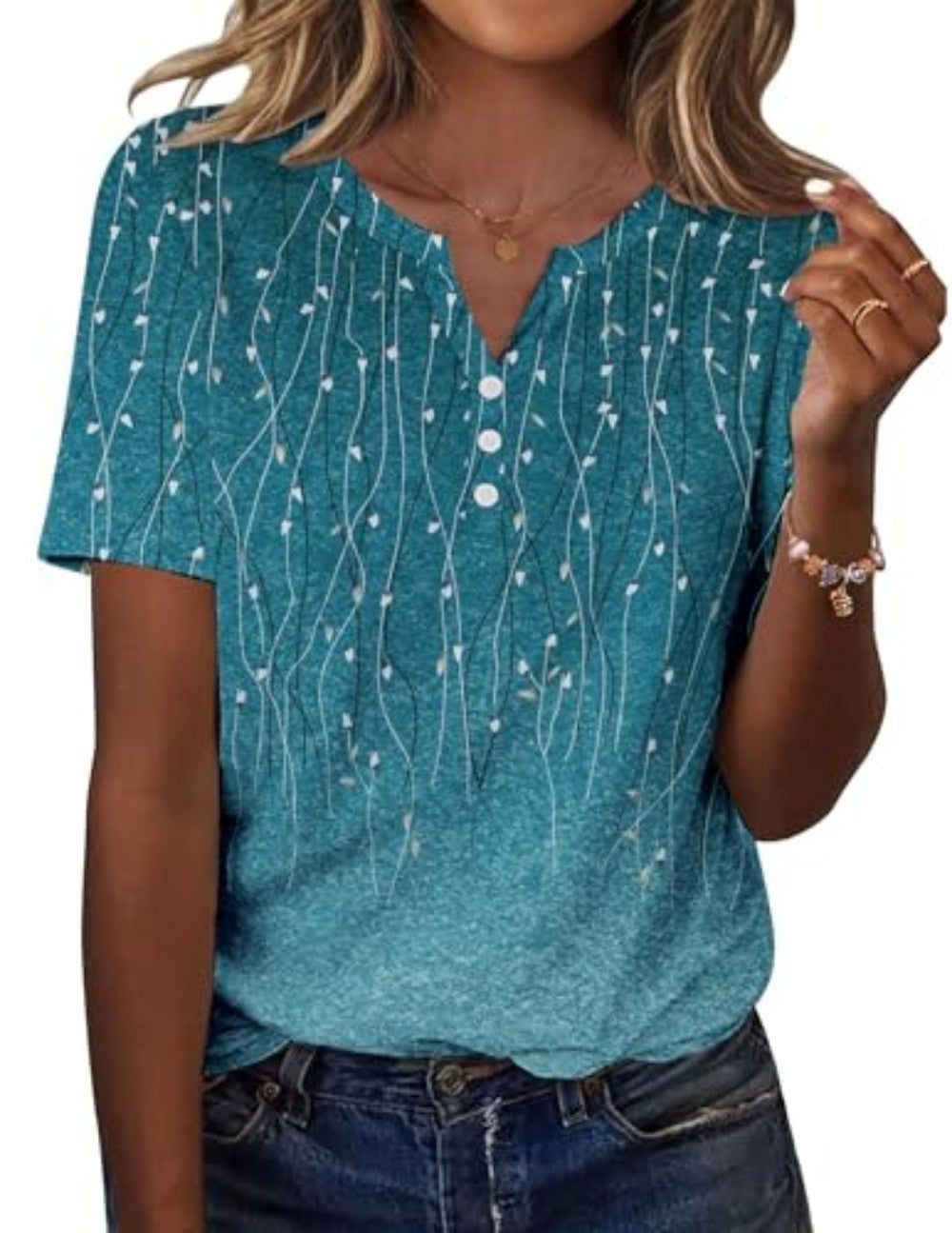 New fashionable, trendy, casual, versatile, high-quality short-sleeved button V-neck T-shirt 481