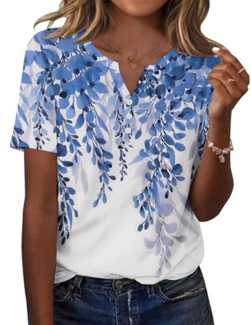 New fashionable, trendy, casual, versatile, high-quality short-sleeved button V-neck T-shirt 481