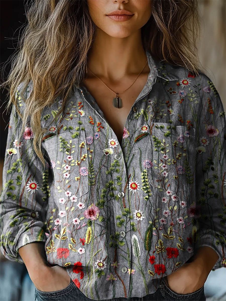 Women's shirt top V-neck printed shirt 082