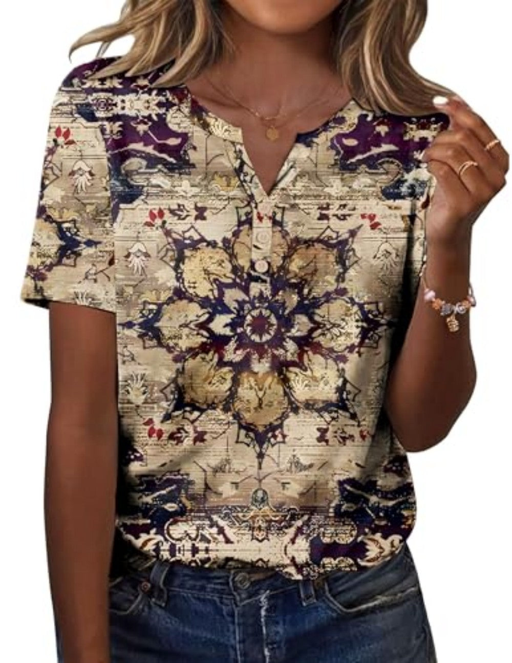 New fashionable, trendy, casual, versatile, high-quality short-sleeved button V-neck T-shirt 481