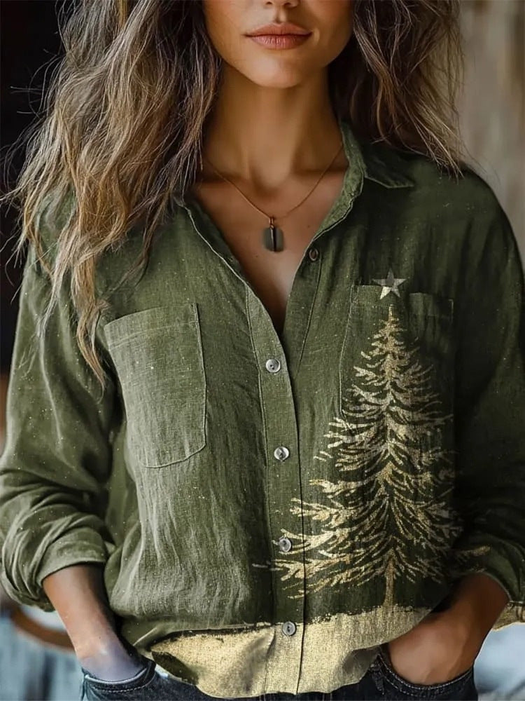 Women's shirt top V-neck printed shirt 082