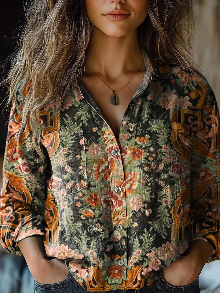 Women's shirt top V-neck printed shirt 082