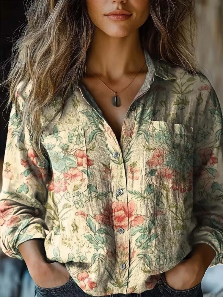 Women's shirt top V-neck printed shirt 082
