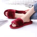 Open mouth hairy women's indoor wooden floor warm cotton slippers 050