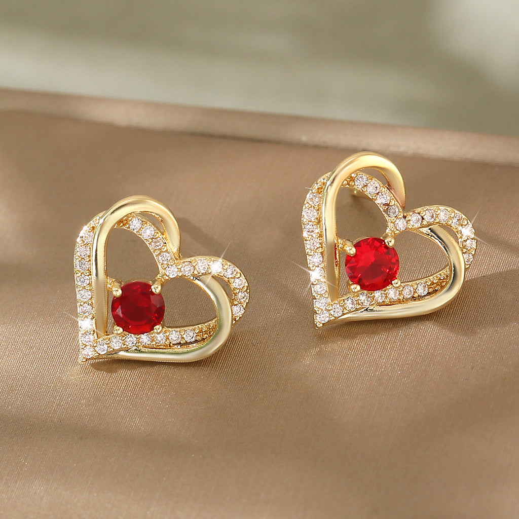 Copper inlaid zirconium heart-shaped earrings necklace women's pendant set 285