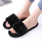 Open mouth hairy women's indoor wooden floor warm cotton slippers 050