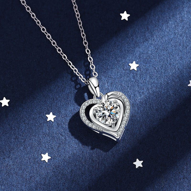 Pure silver moissanite necklace, women's heart-shaped collarbone chain pendant 269