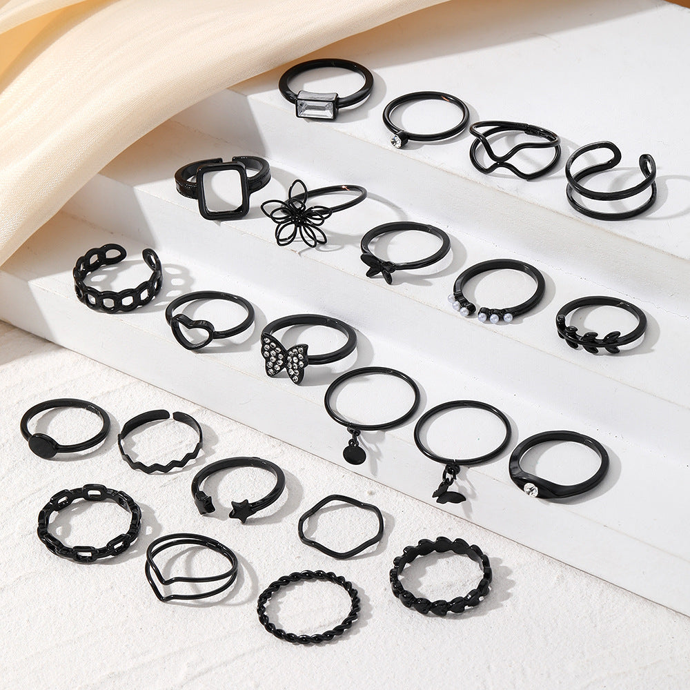 Electrophoretic Black Butterfly Diamond Set Ring Pearl Ring 289