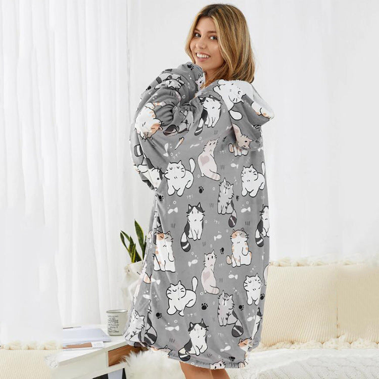 Wind grey cartoon cat digital printed lazy blanket 201