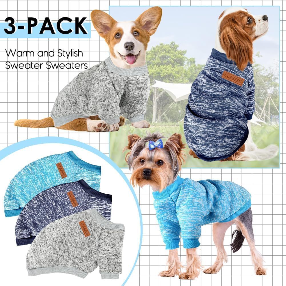 3-piece dog sweater set suitable for small dogs in winter, wool warm and soft sports sweater set 333