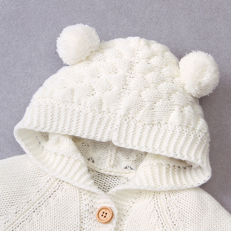 Autumn children's three-dimensional woolen ball hooded knitted jacket 078